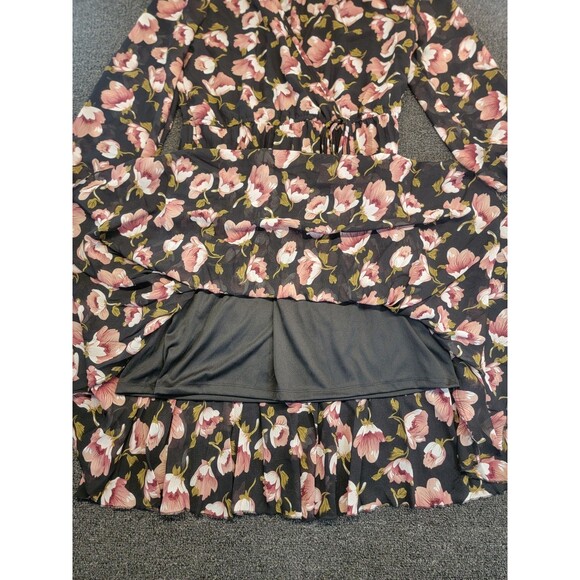 Indigo Rose Size PL Pink Floral Print Long Sleeve Lined Midi Dress Elastic Waist - Picture 8 of 15